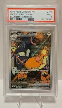 2025 POKEMON ILLUSTRATION RARE-DESTINED RIVALS #202 TEAM ROCKET'S RATICATE PSA 9 - Image 1