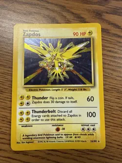 NM LP Zapdos 16/102 Holo Rare - Base Set Pokemon Card - Image 1