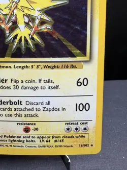 Pokemon TCG WOTC Base Set Zapdos 16/102 Holo Rare Unlimited MP - Image 4