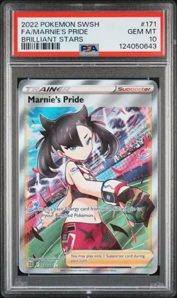 2022 POKEMON SWORD & SHIELD BRILLIANT STARS #171 FULL ART/MARNIE'S PRIDE PSA 10 - Image 1