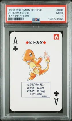 Pokemon Red Charmander Ace of Clubs Playing Poker Card 1996 PSA 9 MINT - Image 1