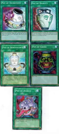 5-Card set: Pot of Greed_Pot of Duality _ Dichotomy_ Benevolence, Avarice YUGIOH - Image 1