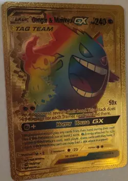 Gengar & Mimikyu GX tag team gold foil fan art pokemon card - Image 1