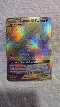 Pokemon Greninja & Zoroark GX Holo Card 222/214 Secret Sm-Unbroken Bonds - Image 1