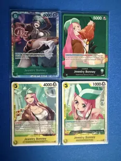 Jewelry Bonney One Piece TCG 4-card lot OP07 Super Rare/Leader+more - PWE - Image 1