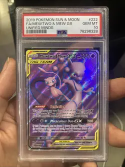 2019 POKEMON SUN & MOON UNIFIED MINDS #222 FULL ART/MEWTWO & MEW GX PSA 10 - Image 1