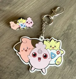 Pokemon "Small But Mighty" Cleffa Igglybuff Togepi Enamel Pin & Keychain - Image 1