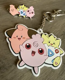 Pokemon "Small But Mighty" Cleffa Igglybuff Togepi Enamel Pin & Keychain - Image 2