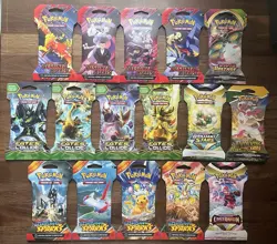 16 POKEMON SLEEVED BOOSTER PACK LOT (EVOLVING SKES/FATES COLLIDE & MORE) - Image 1