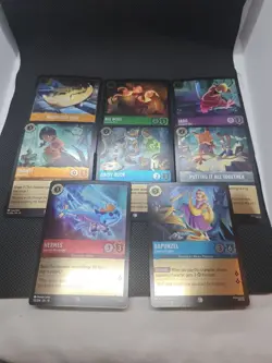 DISNEY LORCANA FOIL CARD LOT OF 8 Rapunzel, Iago, Daisy Duck And More! - Image 1