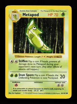 Metapod 54/102 Common Base Set (Shadowless) Pokemon Card - Image 1