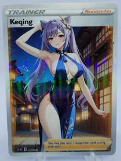 Keqing - CUSTOM Full Art Trainer Card SLN - Genshin Impact Sexy Waifu Card - Image 1