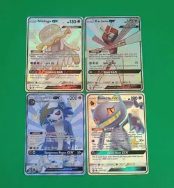 Mint Pokemon Hidden Fates Shiny Vault GX Lot 4 Lycanroc, Banette, Nihilego, Kart - Image 1