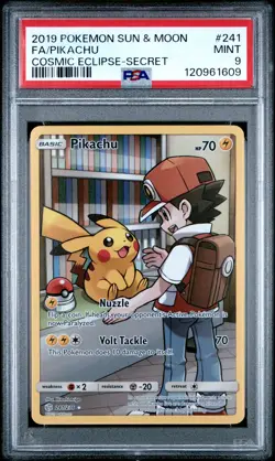 2019 POKEMON SUN & MOON COSMIC ECLIPSE SECRET #241 FULL ART/PIKACHU PSA 9 - Image 1