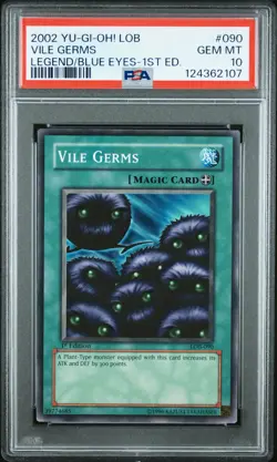 2002 YU-GI-OH! LOB-LEGEND OF BLUE EYES WHITE DRAGON 1ST ED VILE GERMS PSA 10 - Image 1