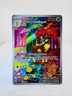 2024 Temporal Forces Sawsbuck 166/162 Illustration Rare Pokemon TCG - Image 1