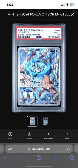 PSA 9 Squirtle IR 148/142 Stellar Crown 2023 Pokemon Mint! - Image 1