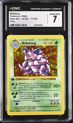 POKEMON CGC 7 NM Base Set Shadowless Nidoking 11/102 Holo Rare 1st Edition *0078 - Image 1