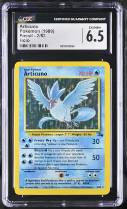 POKEMON CGC 6.5 Articuno 2/62 Holo Rare Unlimited Fossil *3094 - Image 1