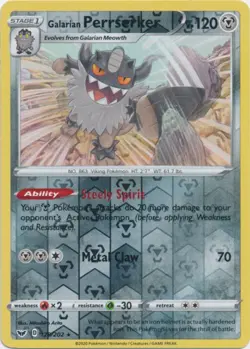 Reverse Holo Galarian Perrserker 128/202 Rare Sword & Shield Pokemon TCG - Image 1