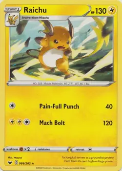 Raichu 066/202 Rare Sword & Shield Base Set Pokemon TCG - Image 1