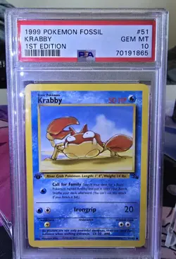 1999 Pokemon Fossil Krabby 1st Edition #51 psa 10 - Image 1