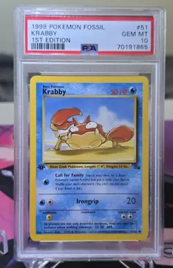 1999 Pokemon Fossil Krabby 1st Edition #51 psa 10 - Image 2