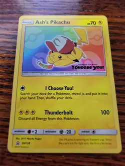 MP - 1x Ash's Pikachu - SM108 - Promo - SM Black Star Promo LP Pokemon SM Black - Image 1
