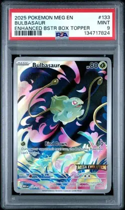 2025 POKEMON MEG EN-MEGA EVOLUTION #133 BULBASAUR ENHANCED BSTR BOX TOPPER PSA 9 - Image 1