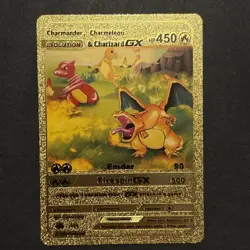 Pokemon Charmander/Charmeleon/Charizard GX Evolution Gold Foil Fan Art 1/1 2020 - Image 1