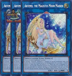 Yugioh! 3x Artemis the Magistus Moon Maiden RA01-EN049 Secret Rare 1st Ed NM - Image 1