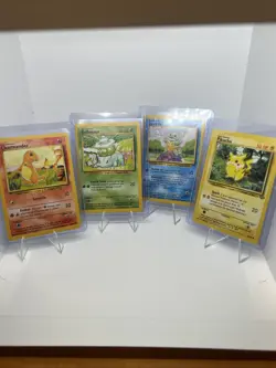 Base Set Starters - Pikachu Bulbasaur Charmander Squirtle Vintage Pokemon Cards - Image 1
