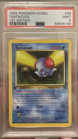 PSA 9 MINT 1999 POKEMON FOSSIL 56 TENTACOOL 1ST EDITION ENGLISH - Image 1
