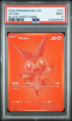 2025 POKEMON BLK EN-BLACK BOLT BLACK WHITE RARE #171 VICTINI PSA 9 - Image 1
