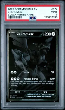 2025 POKEMON BLK EN-BLACK BOLT BLACK WHITE RARE #172 ZEKROM EX PSA 9 - Image 1