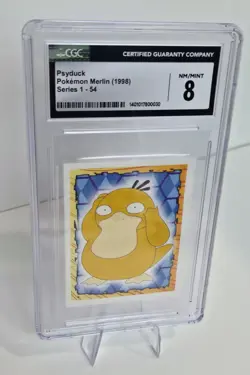 1998 Pokemon Merlin Psyduck Series 1-54 Sticker CGC 8 NM/Mint - Image 1
