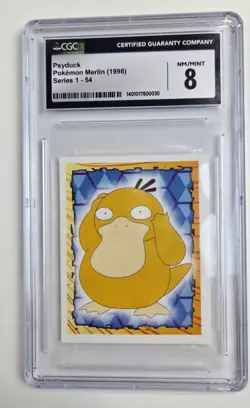 1998 Pokemon Merlin Psyduck Series 1-54 Sticker CGC 8 NM/Mint - Image 3
