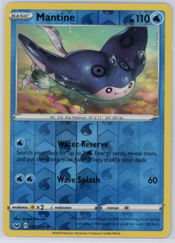 Pokemon TCG Mantine Sword & Shield 052/202 Reverse Holo Uncommon - Image 1