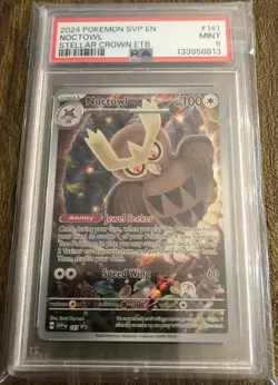 Pokemon SVP EN Noctowl 141 Black Stars Stellar Crown PSA 9 - Image 1