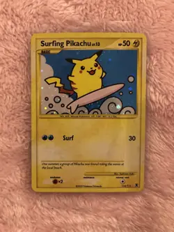Pokemon TCG Surfing Pikachu 114/111 Secret Rare Holo Rising Rivals 2009 - Image 1
