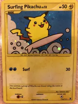 Pokemon TCG Surfing Pikachu 114/111 Secret Rare Holo Rising Rivals 2009 - Image 3
