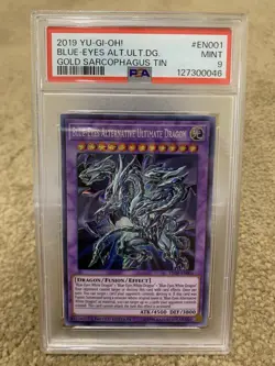 2019 YU-GI-OH! BLUE-EYES ALTERNATIVE ULTIMATE DRAGON GOLD SARCOPHAGUS TIN PSA 9 - Image 1
