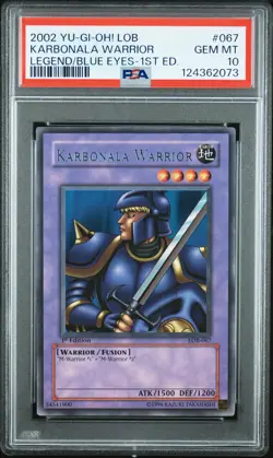 2002 YU-GI-OH! LOB-LEGEND OF BLUE EYES WHITE DRAGON KARBONALA WARRIOR PSA 10 - Image 1