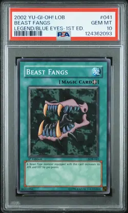 2002 YU-GI-OH! LOB-LEGEND OF BLUE EYES WHITE DRAGON 1ST ED BEAST FANGS PSA 10 - Image 1