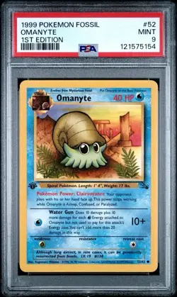 1999 Pokemon 1st Edition Fossil # 52 Omanyte PSA 9 Card MINT! Trusted Seller! - Image 1