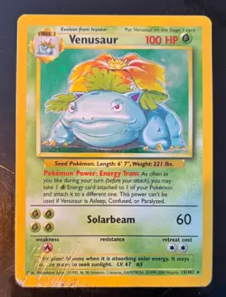 Pokemon Card Venusaur 15/102 4th Print Holo Rare Base Set 1999-2000 WOTC played - Image 1