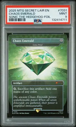 2025 MTG SECRET LAIR DROP SONIC THE HEDGEHOG-FOIL #7031 CHAOS EMERALD PSA 9 - Image 1