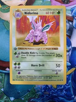 Nidorino 37/102 | 1st Edition Base Set Shadowless, LP | Pokemon TCG 1999 - Image 1