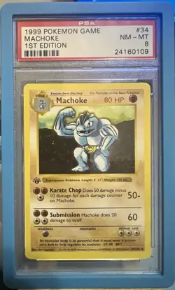 1999 Pokemon Machoke 1st Edition Shadowless PSA 8 Base Set 34/102 English - Image 1
