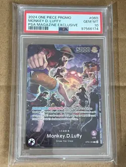 PSA 10 Monkey D Luffy OP05-060 L PSA Magazine Promo English One Piece Card - Image 1
